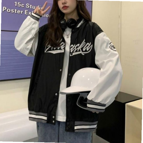 남녀공용 데일리 스트릿 자수 레터링 오버핏 야구점퍼
