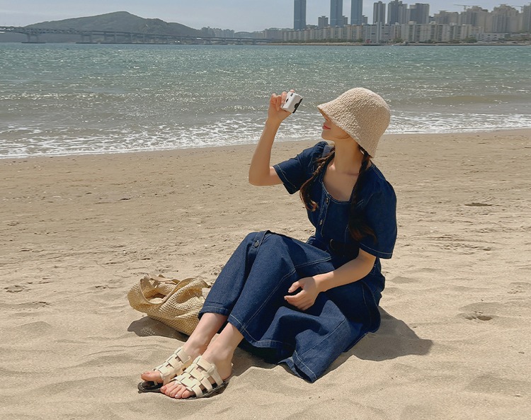 리리앤코 3천장 돌파 렌티크 데님 벨트 스퀘어넥 퍼프 롱 원피스 4 88 99 중청 denim