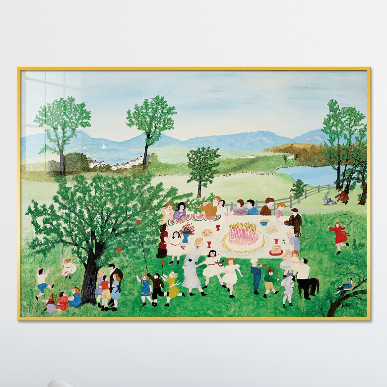 아트블루 그랜드 마 모지스 작가 명화 그림 인테리어 힐링 감성 액자 3번 그랜드마 모지스 생일케이크 A3 30 x 42 cm 메탈 액자
