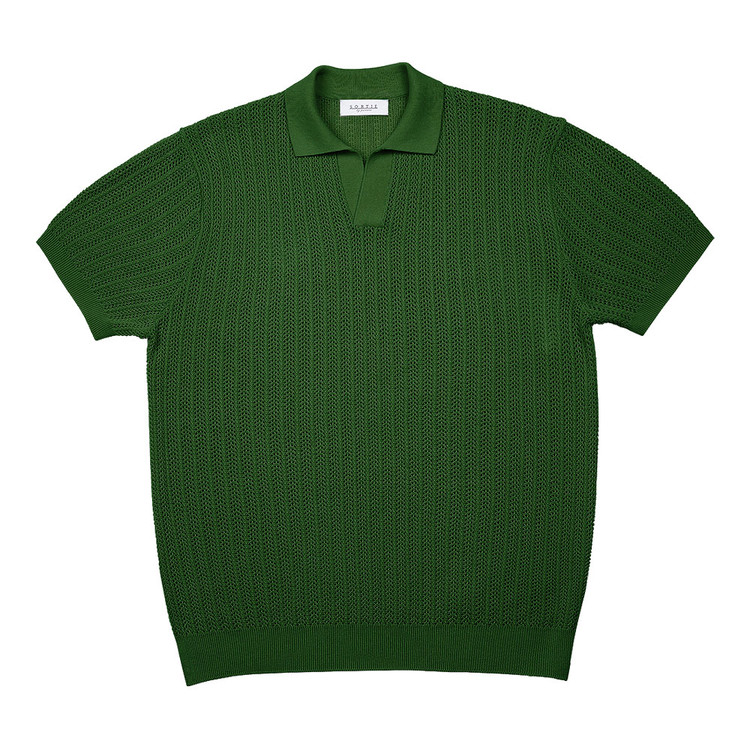 솔티 솔티 - Mesh Mixed Cable Open Collar Knit Green