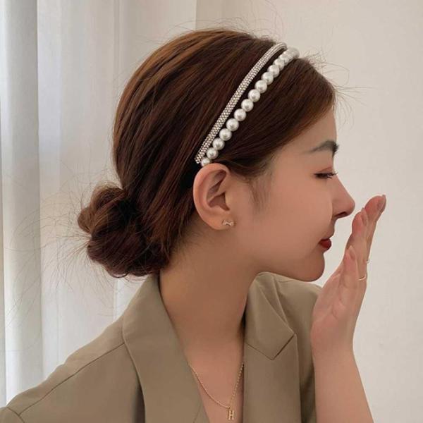 두줄 진주 큐빅 머리띠 보석 헤어밴드 여성머리띠 보