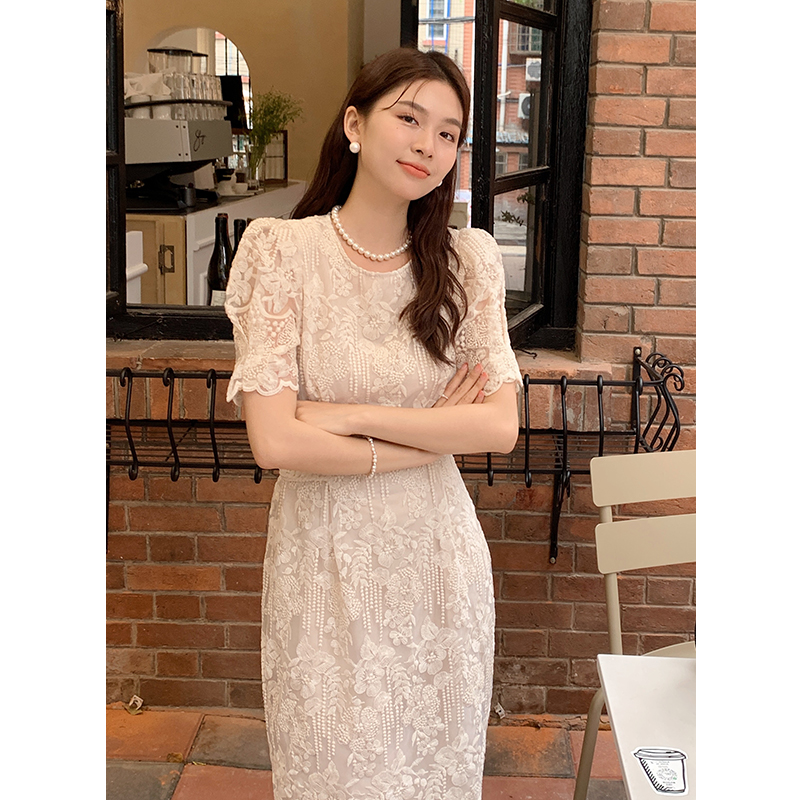 여름하객원피스 자수원피스 시스루 레이스원피스 단아한 2부드레스 셀프웨딩 03 L 01 레이스
