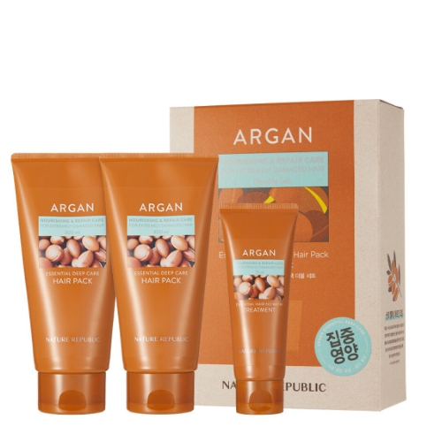 네이처리퍼블릭 아르간 에센셜 딥케어 영양 헤어팩 300ml x 2 + 헤어 노 워시 트리트먼트 70ml