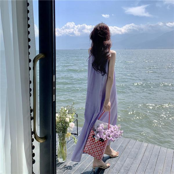 퍼플 동남아 키작녀 휴양지 원피스 펀칭 홀복 시밀러 드레스 퍼플S S