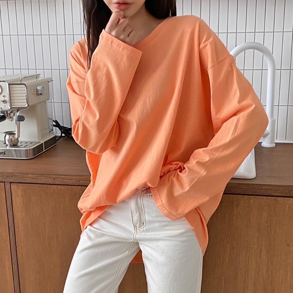 옷자락 여자 컬러풀 베이직 롱슬리브 루즈핏 긴팔 티셔츠