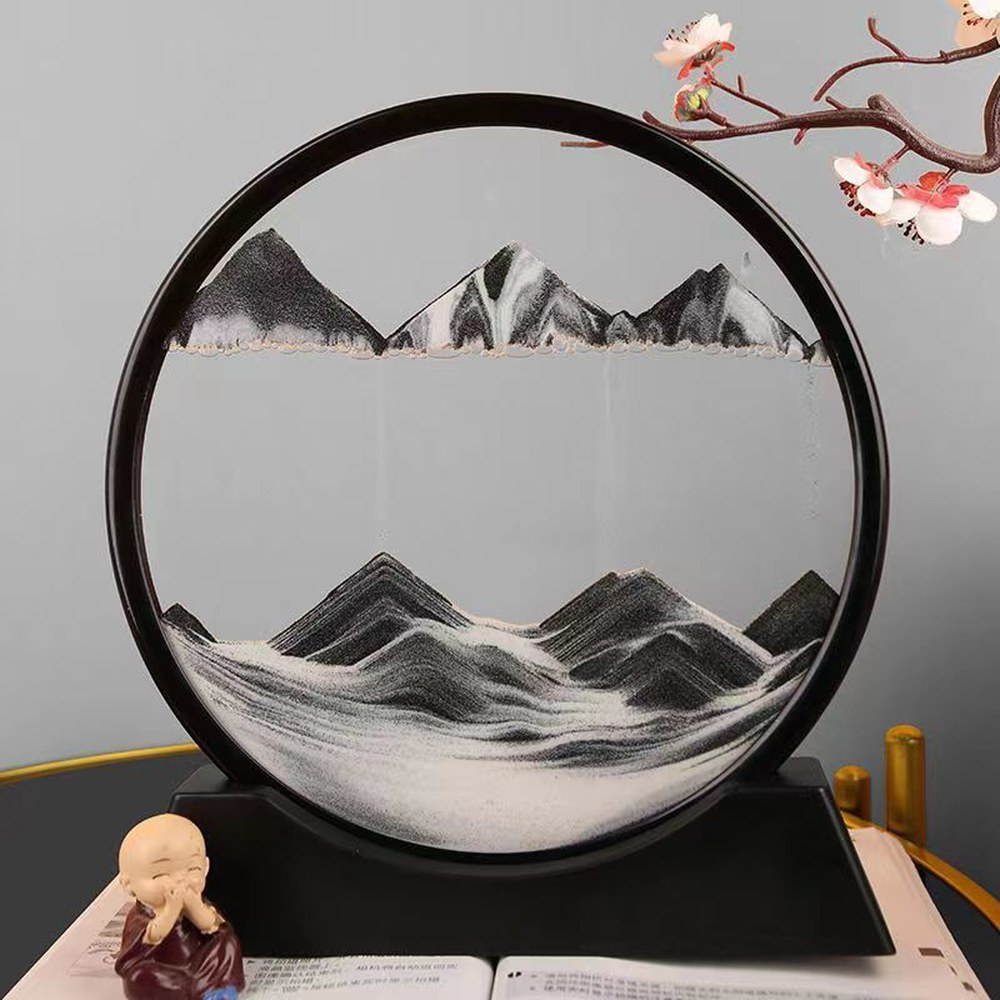 3D 움직이는 모래 예술 그림 둥근 유리 심해 풍경 시계 빠른 공예 흐르는 사무실 가정 장식 선물