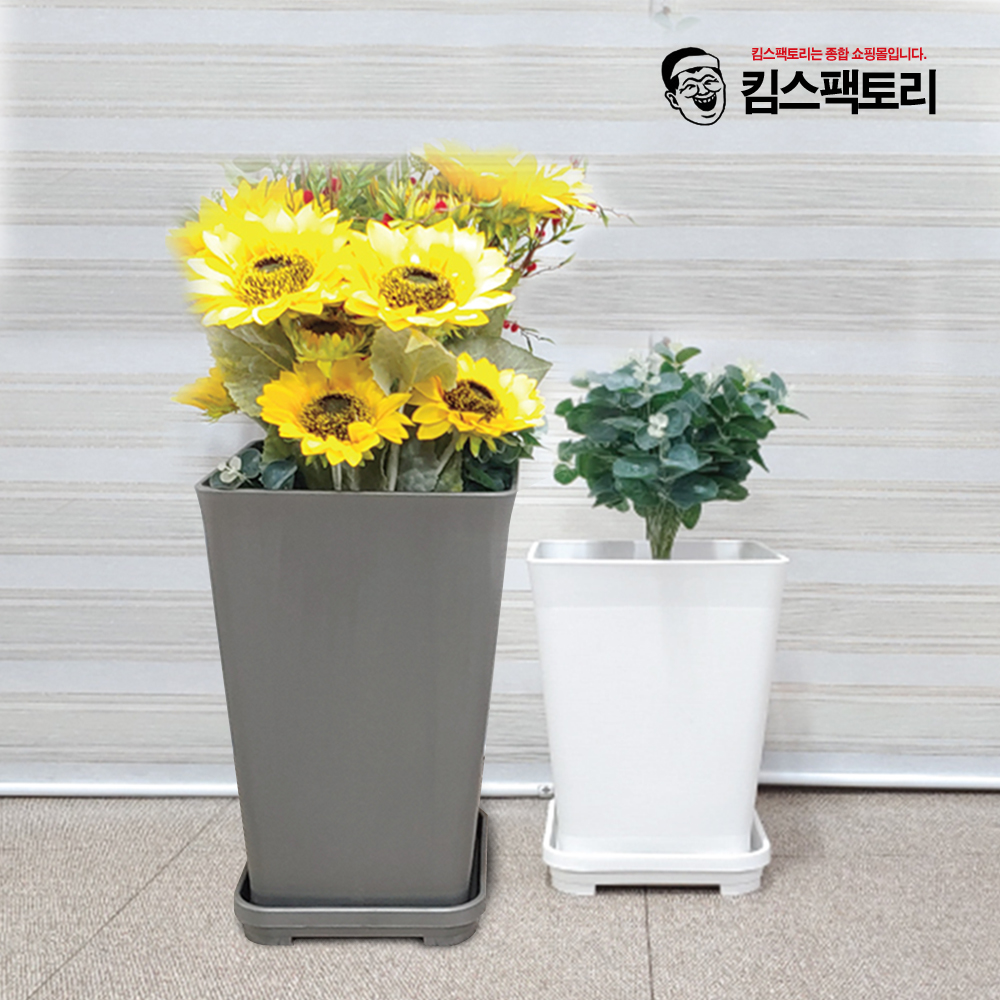 엑스플랜트 킴스팩토리 국내산 대형 플라스틱 사각화분 받침포함 사무실 인테리어
