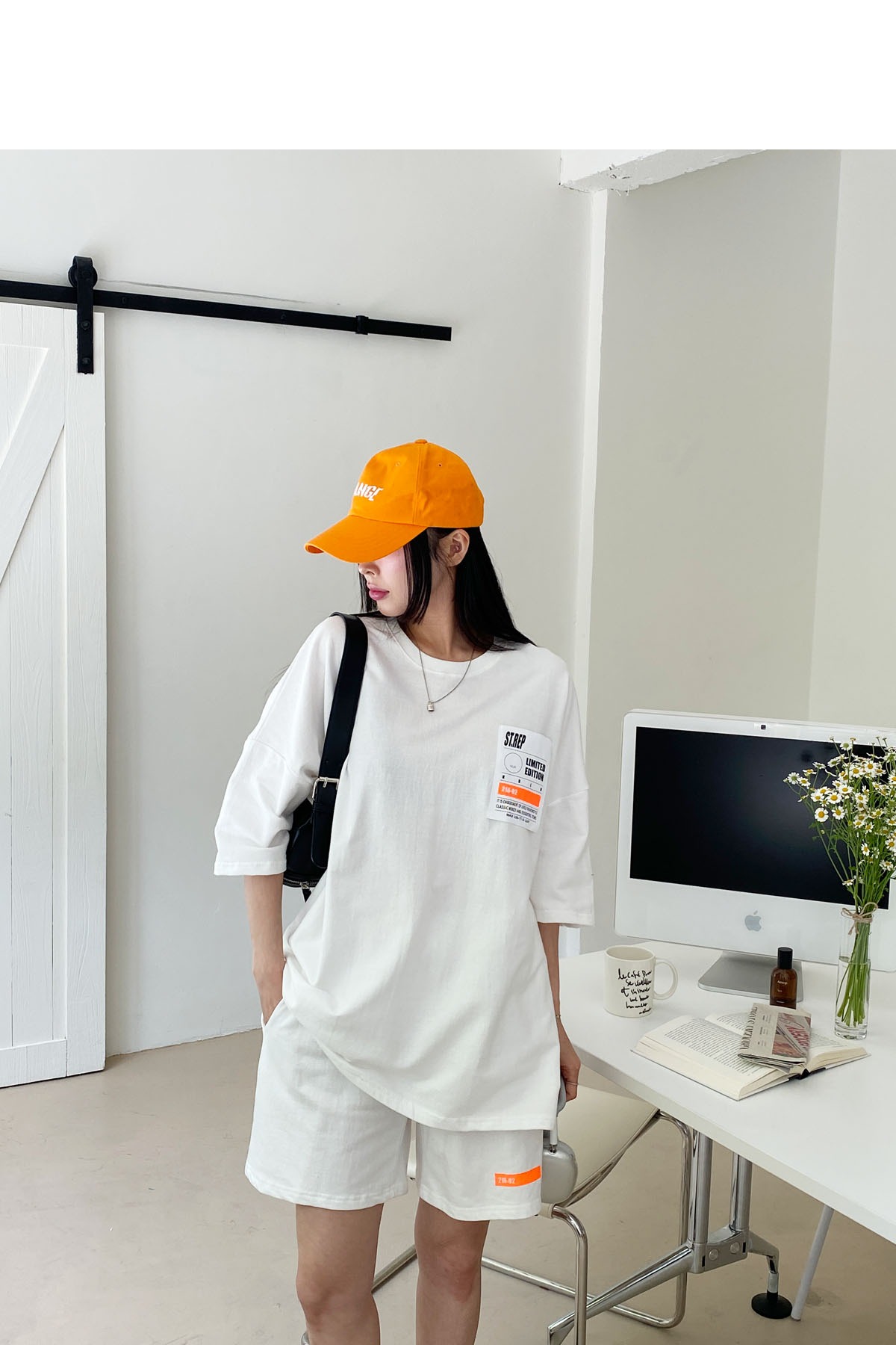시크블랙 라벨미 라운드넥 베이직 옆프린팅 반팔 세트