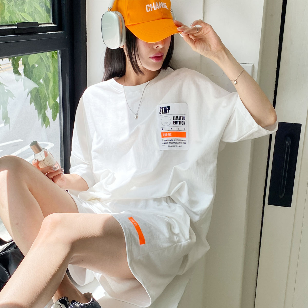시크블랙 라벨미 라운드넥 베이직 옆프린팅 반팔 세트