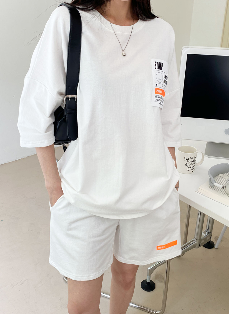 시크블랙 라벨미 라운드넥 베이직 옆프린팅 반팔 세트