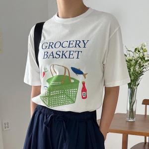 모니카제이 바스켓프린팅 박스핏티셔츠