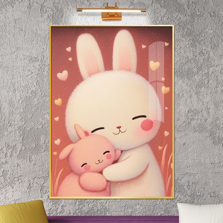보고아트 아이방 아기방 인테리어 동물 얼굴B 일러스트 그림 북유럽 액자 20 웃고있는 엄마 토끼와 아기 토끼 A3 300 x 420 메탈 액자