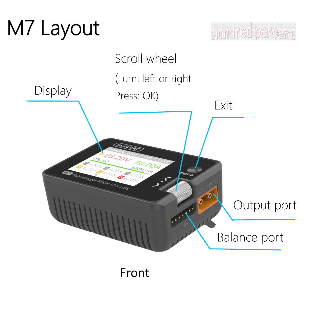 ToolkitRC M7 200W 10A DC 밸런스 충전기 방전기 전압 서보 검사기 ESC 테스터 수신기 LCD IPS가있는 1-6S