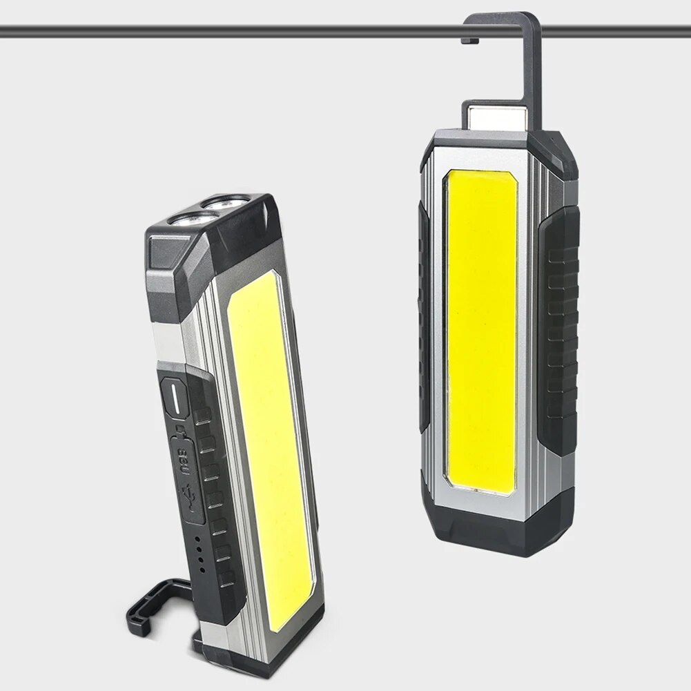 USB 충전식 COB 작업등 LED 손전등 보조베터리 18650 휴대용 캠핑 램프 자석 방수 랜턴 4000mAh