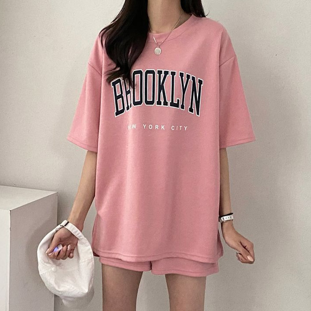 레터링 여성 반팔티 추리닝 반바지 상하의 세트 코디