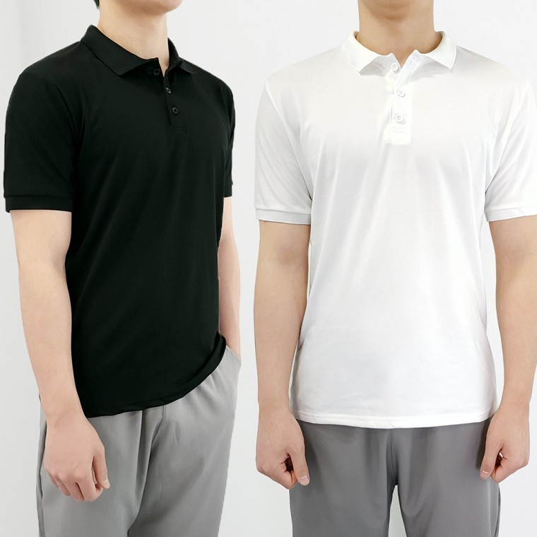 남자 부드러운 실켓 여름 베이직 무지 단추 브이넥 스판 반팔 카라 티셔츠