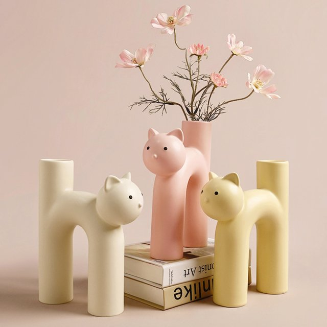 도자기 고양이 화병 화기 오브제 인테리어 꽃병 이케바나 화병