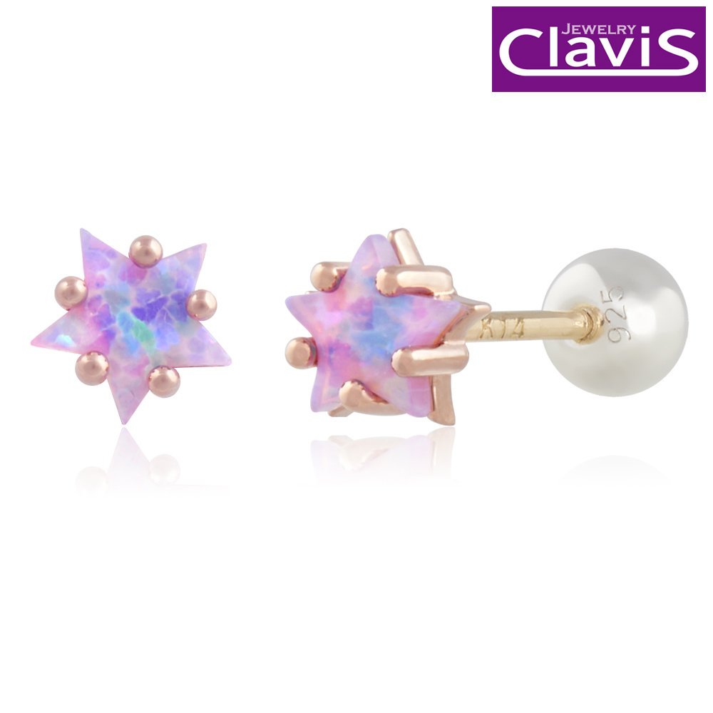 CLAVIS Clavis 클라비스 오팔 스타 피어싱 써지컬 바 로즈골드 핑크오팔 1개 CL14KP-PGP039