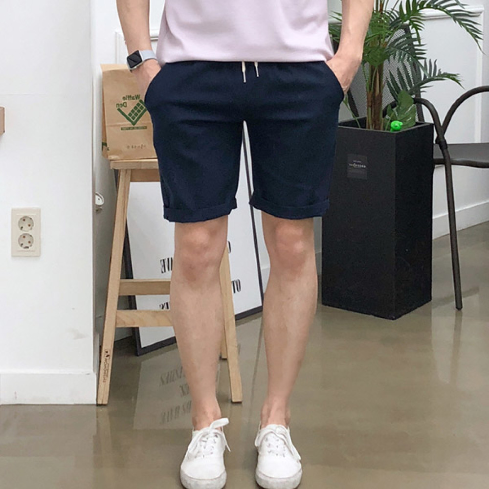 장롱 더제이엘 남자 린넨 스판 밴딩 마 반바지
