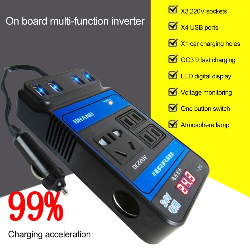 차량용 전원 인버터 DC 12V 110V 220V 컨버터 트립 4 USB 전압 수정 변환 어댑터 자동차 직송 24V-DC 1500W