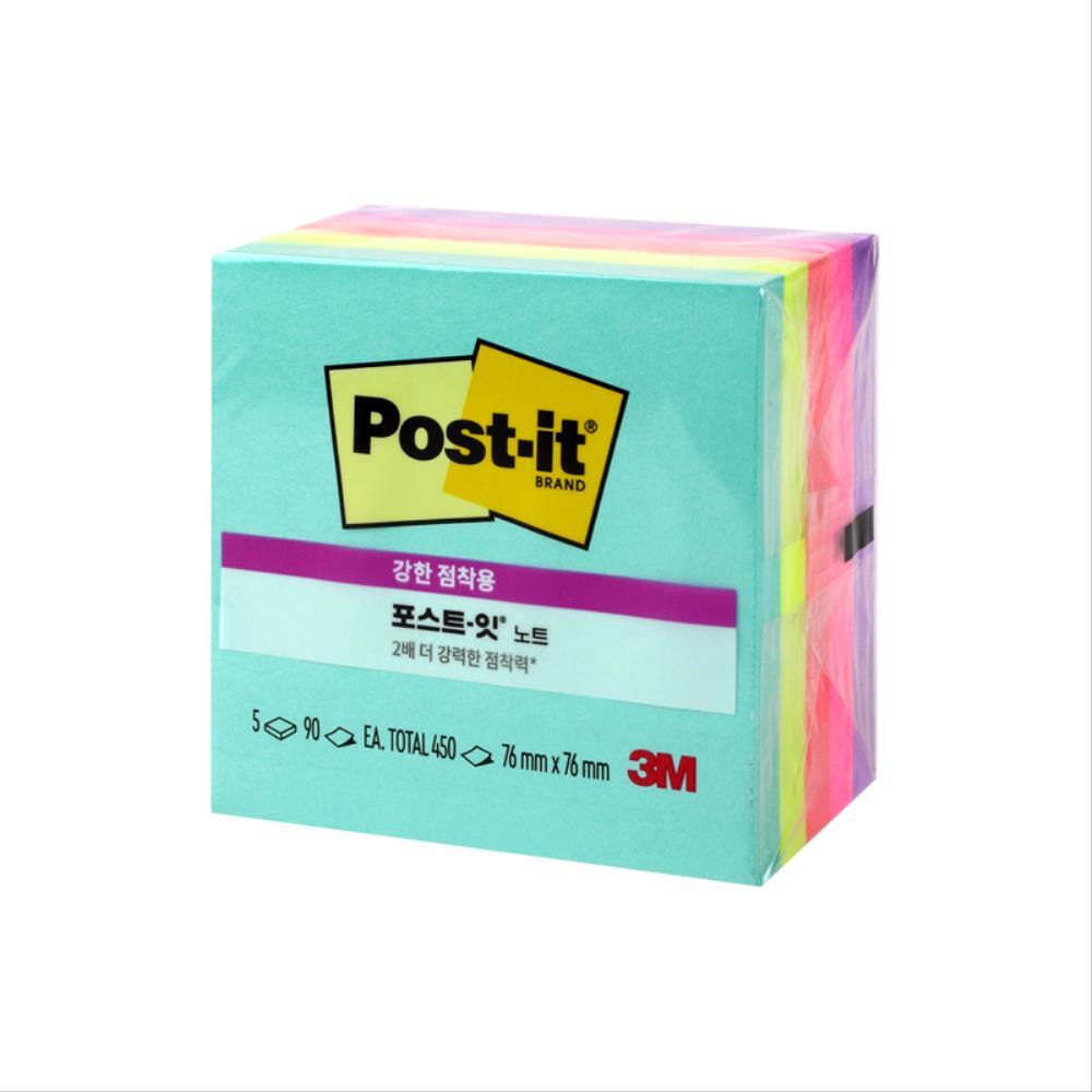 포스트잇 노트 강한 점착용 마이애미 mm 5색 450매 654-5SSMIA 76X76