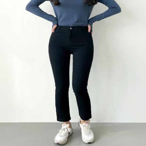 겨울기모블랙진 여자 여성겨울바지 기모블랙일자팬츠