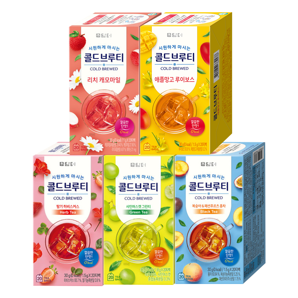 담터 담터 담터 콜드브루티 딸기 리치 패션후르츠 샤인머스캣 애플망고 5종 1세트 100개입 1 5g