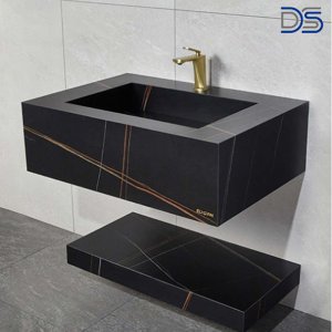 대성하우징 스톤베이 세라믹 타일 세면대 블랙색상 수전 팝업별도 201B 204B 600x560x250mm 수전구 무타공 1개