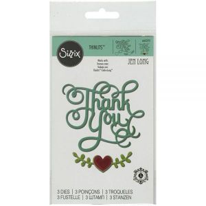 Sizzix 멀티 컬러 원 사이즈 Thinlits 다이 세트 Jen Long의 Thank You Phrase 3팩 660370