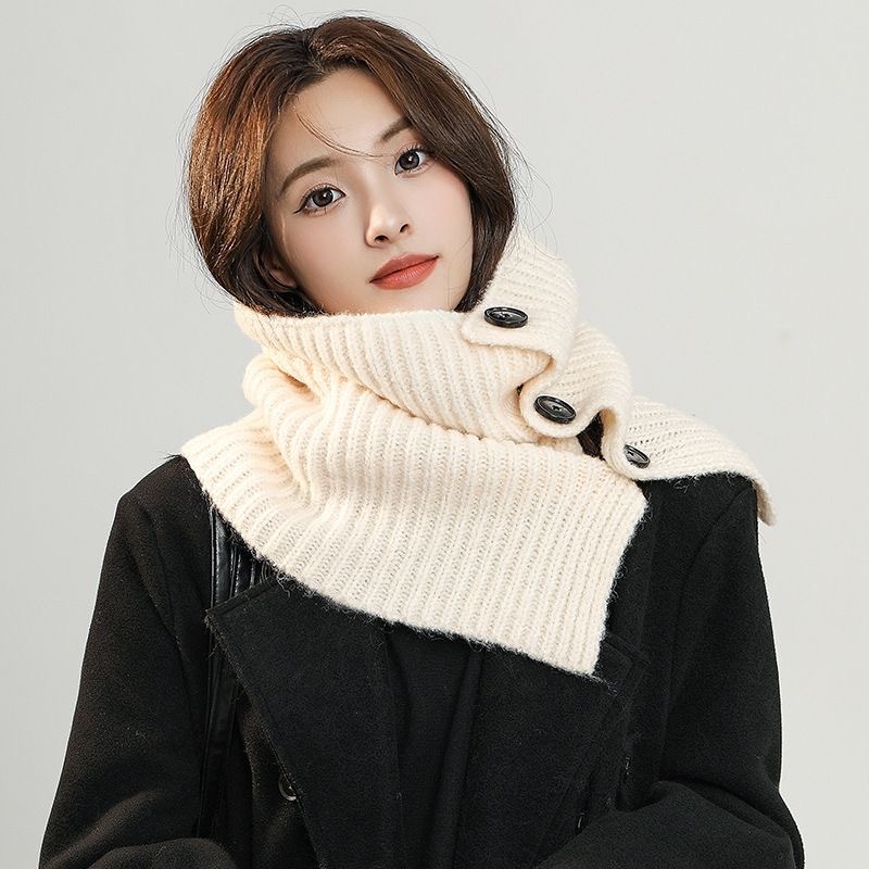 여성 단추 넥워머 머플러 울 니트 케이프 겨울 목도리