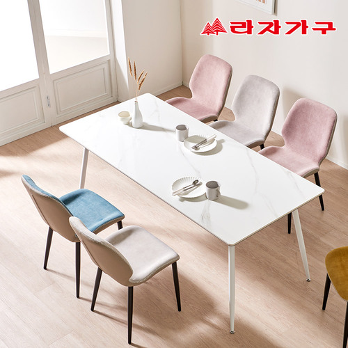 라자가구 라자가구 듀얼센스 18T 포세린 양면세라믹 6인용 식탁 카페 거실 주방 테이블 양면 세라믹 상판 프레임 다미에의자 6개