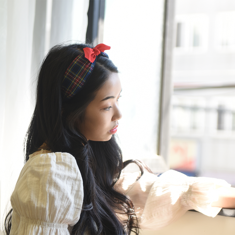 어텀 감성 컬러 체크 리본 헤어밴드 머리띠