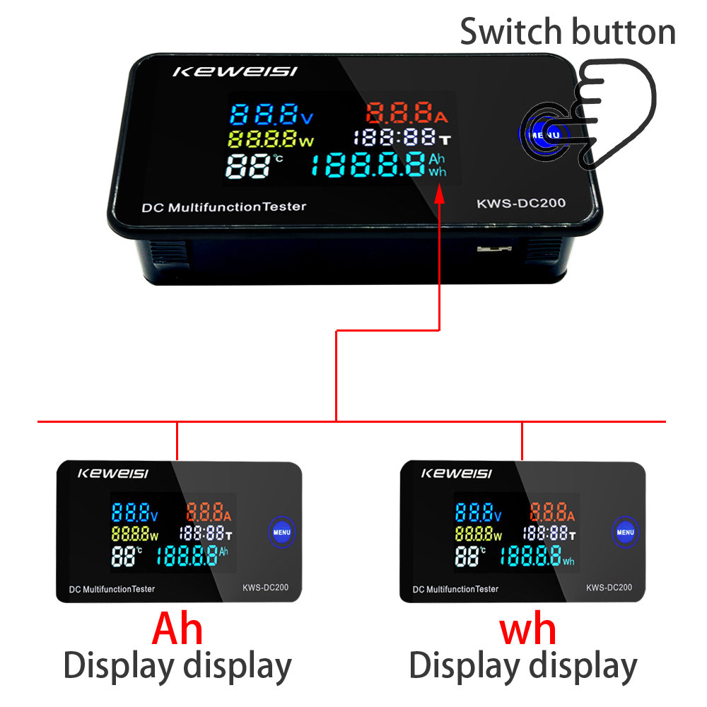 리셋 기능이 전기 계량기 DC 전압계 전류계 전력 에너지 LED 디지털 0-200V KWS-DC200 0-100A
