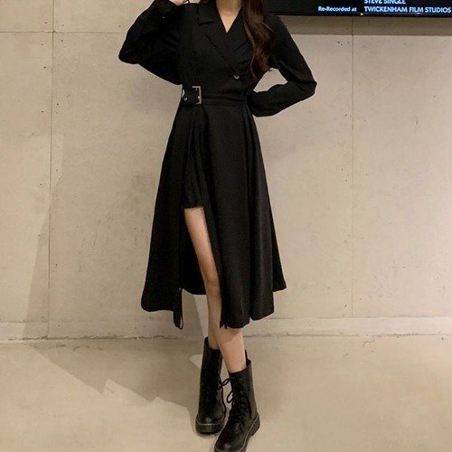 시크자켓형롱원피스 트임 벨트 멋진 데일리 여성