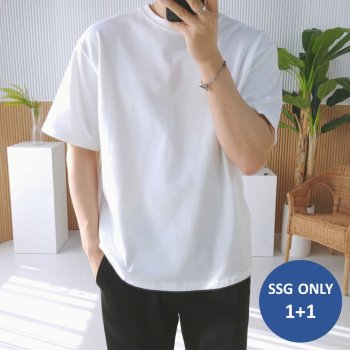 로니제이 1 1 남성 오버핏 특양면 레이어드 라운드 반팔 20컬러