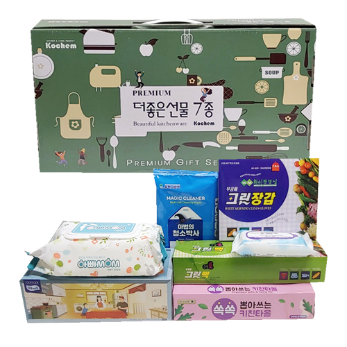 더 선물세트-7종 고급케이스 스티커 박스부착가능 키친타올 물티슈 추석선물세트