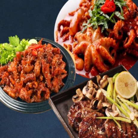 한끼해줘 불닭발 350g 불쭈꾸미 350g 떡갈비 120g x각2개씩