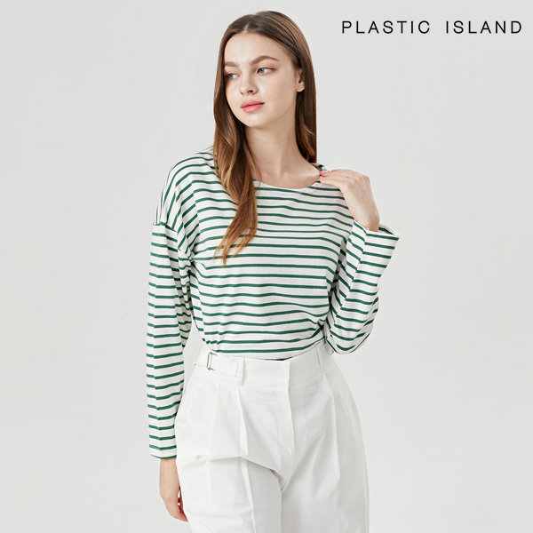 플라스틱아일랜드 플라스틱아일랜드 데일리 스트라이프 라운드 여성 티셔츠 PPTWT098