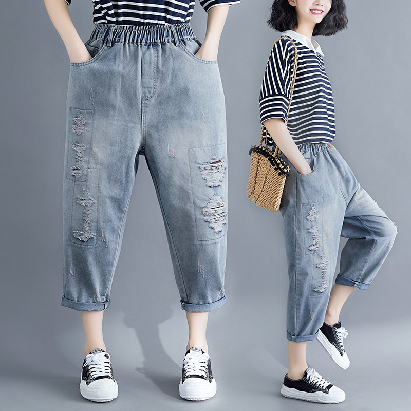 와와맘 WAWAMOM 여름 여성 데님 9부 배기팬츠 크롭 청바지 똥싼바지 Eju29 68kg