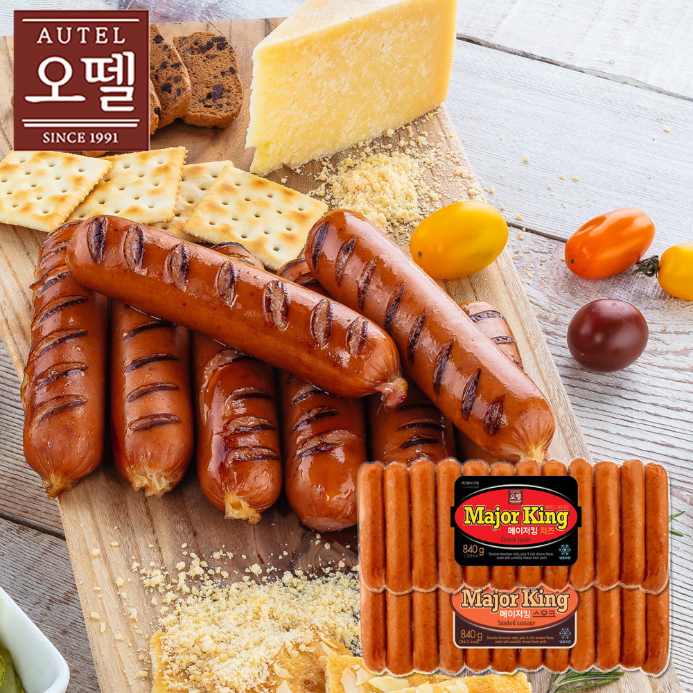 오뗄 쏘이마루 오뗄 메이저킹 소시지 2종 840g 외 훈제닭다리 그릴함바그 2봉 체다치즈 스모크 훈제닭다리 함박스테이크