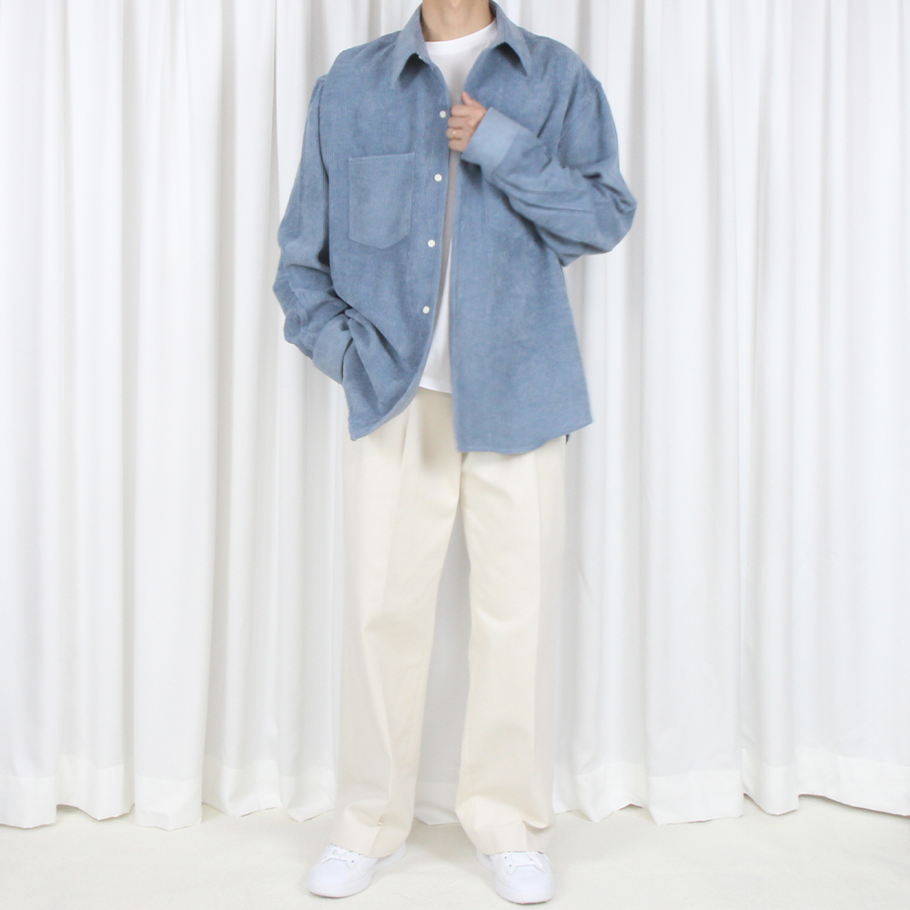 더셔츠스튜디오 딥블루 오버핏 코듀로이 셔츠