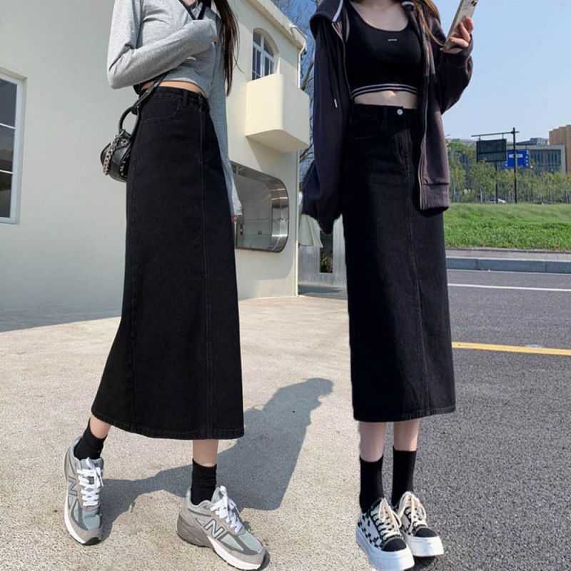 블랙 데님 롱 스커트 청치마 H라인 데님스커트