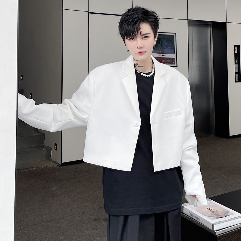유니크 블레이저 숏자켓 캐주얼 남성 흰색 마이 심플한 스트릿 L