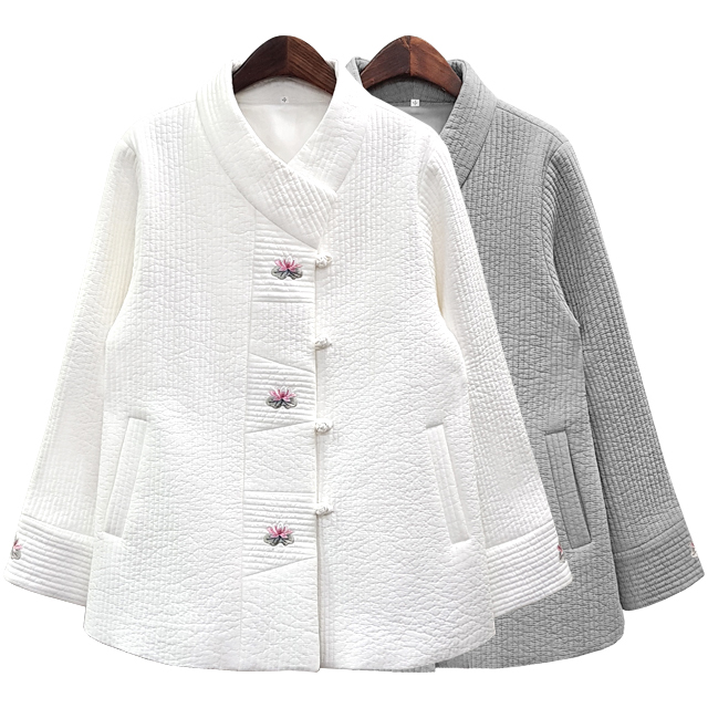 연꽃자수 누비 동방 생활한복 법복 저고리 특대 백아이보리