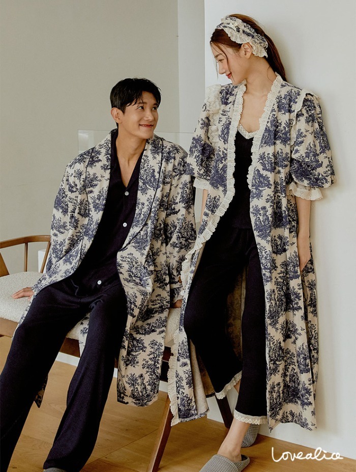커플 로코코 선염면 러플 데일리 로브가운 세안밴드