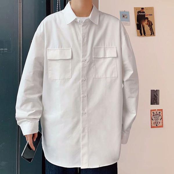 4컬러 오버핏 무지 포켓 긴팔 캐주얼 남자 셔츠