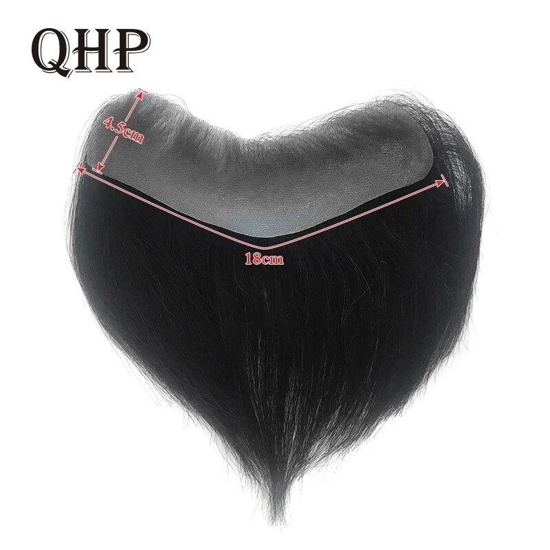 QHP 남성용 모세 혈관 보형물 수제 가발 PU 프론트 헤어라인 실제 인모 헤어피스 시스템 밀도 100