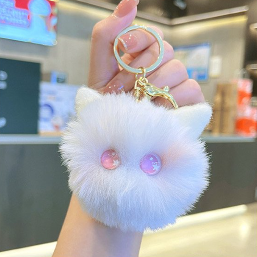 고양이 털키링 열쇠고리 자동차키링 가방털고리 그린눈