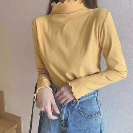 여성 가을 보온 티셔츠 반 목폴라 스타일 오피스룩