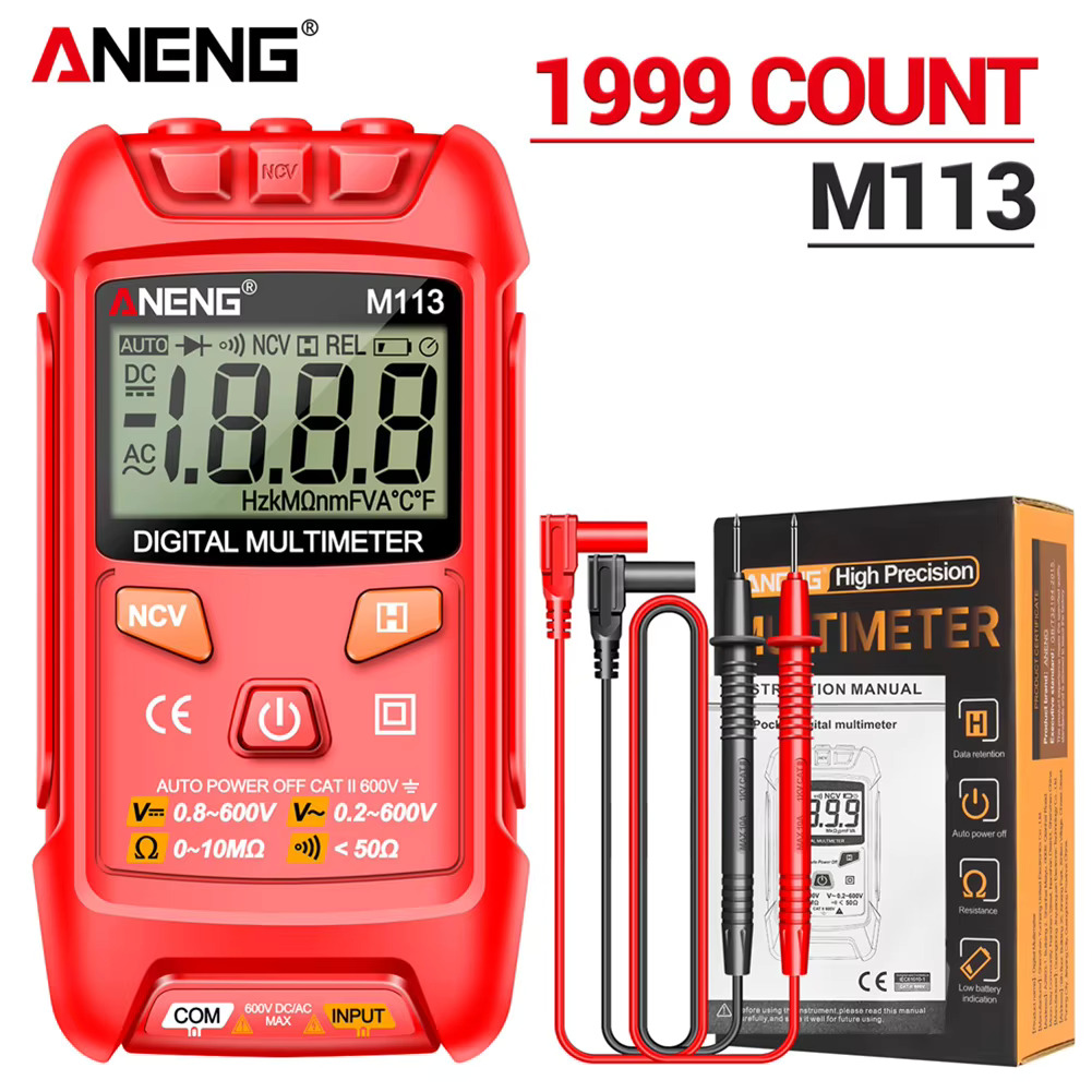 ANENG M113 미니 디지털 멀티미터 AC DC 전압계 600V 1999 카운트 멀티메트로 옴 NCV 저항 도구
